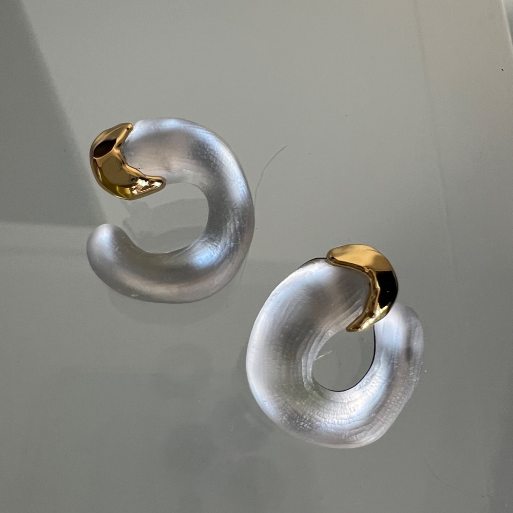 ALEXIS BITTAR Silver Lucite Small Molten Front Facing Hoop Earrings - Picture 4 of 8